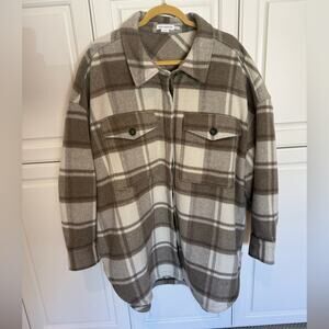 Good American Women's Shacket Size 5/6 2XL 3XL Olive Green Plaid Wool Jacket